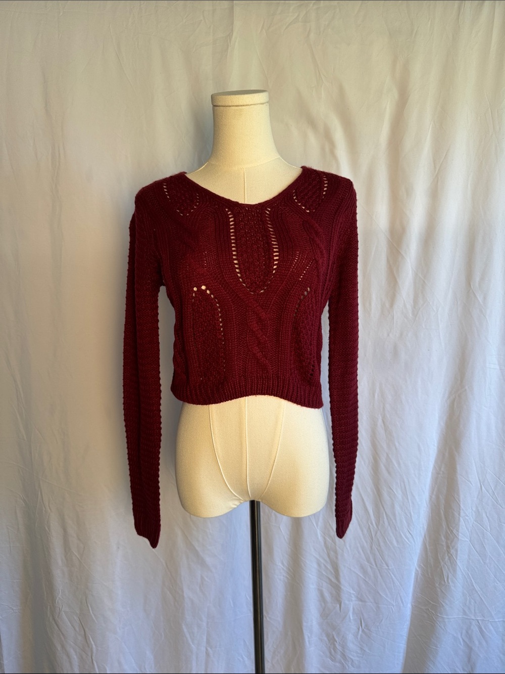 PrettyGuide Women's Wine V-Neck Cable Knit Sweater